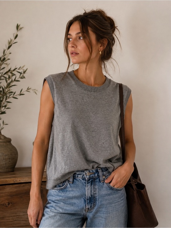 J. Crew Tops - J.Crew Sleeveless 💯 Cotton Crewneck Shirt in Heather Gray